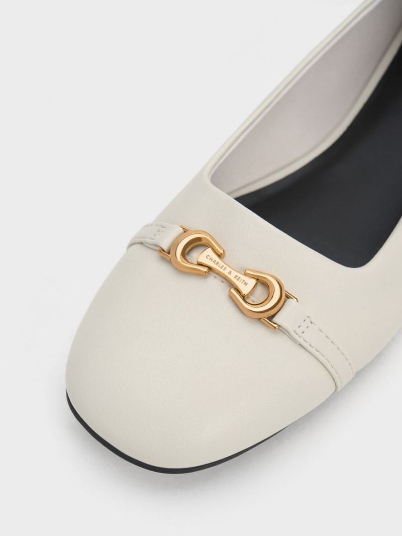 Παπουτσια Μπαλαρινεσ Charles And Keith Metallic Accent ασπρα | 16425-BTMW
