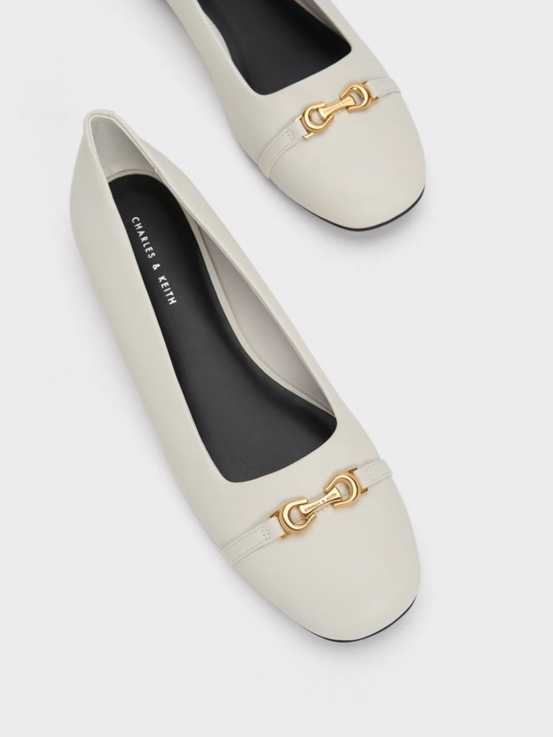 Παπουτσια Μπαλαρινεσ Charles And Keith Metallic Accent ασπρα | 16425-BTMW