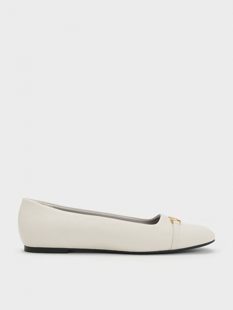 Παπουτσια Μπαλαρινεσ Charles And Keith Metallic Accent ασπρα | 16425-BTMW