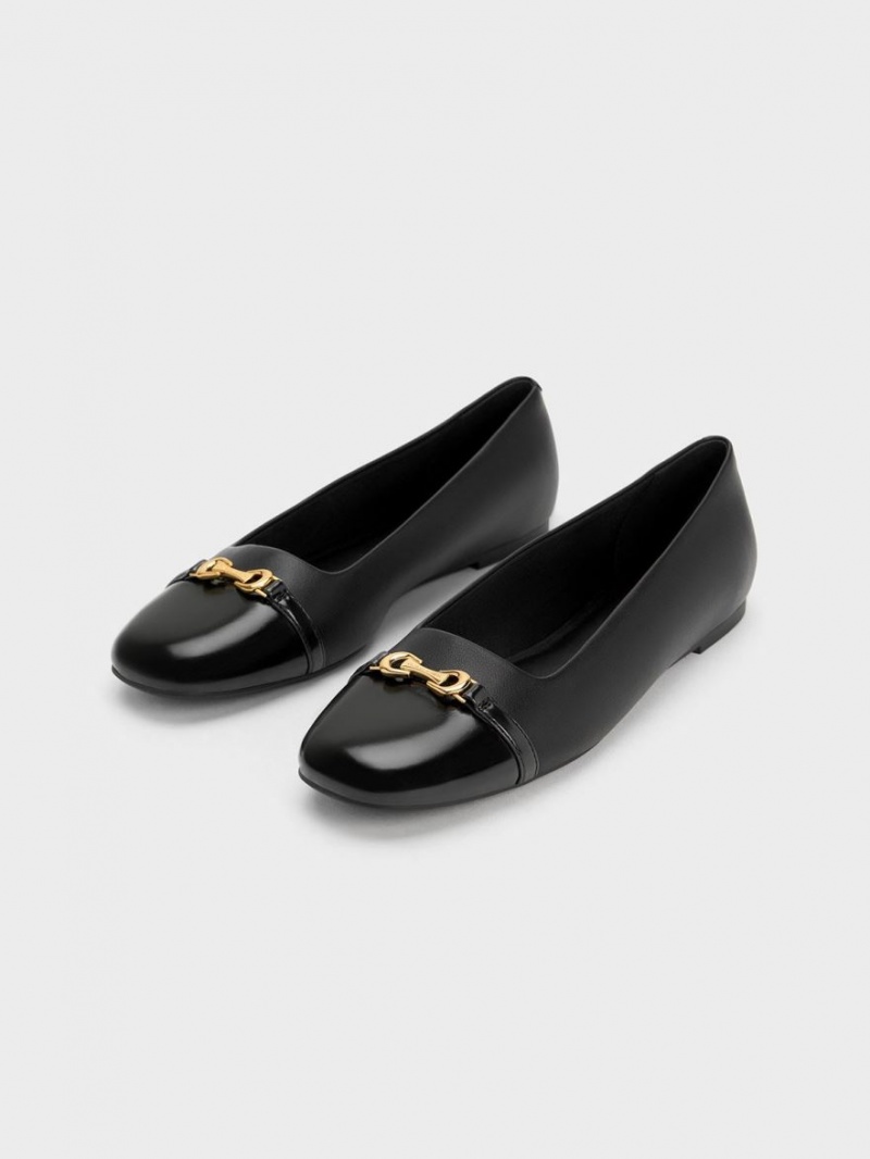 Παπουτσια Μπαλαρινεσ Charles And Keith Metallic Accent μαυρα | 83529-KWJO