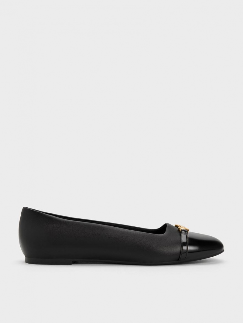 Παπουτσια Μπαλαρινεσ Charles And Keith Metallic Accent μαυρα | 83529-KWJO