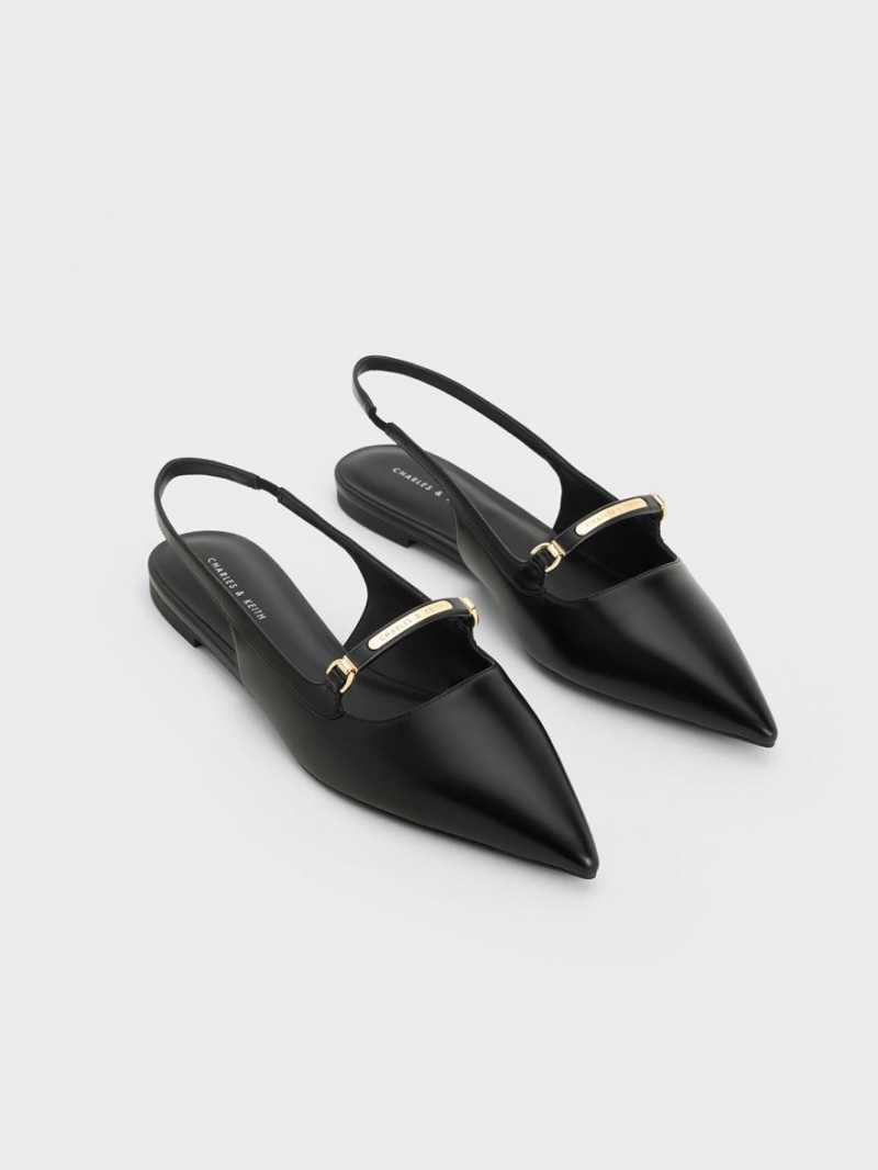 Παπουτσια Μπαλαρινεσ Charles And Keith Metallic Bar Accent Slingback μαυρα | 25490-TOWY