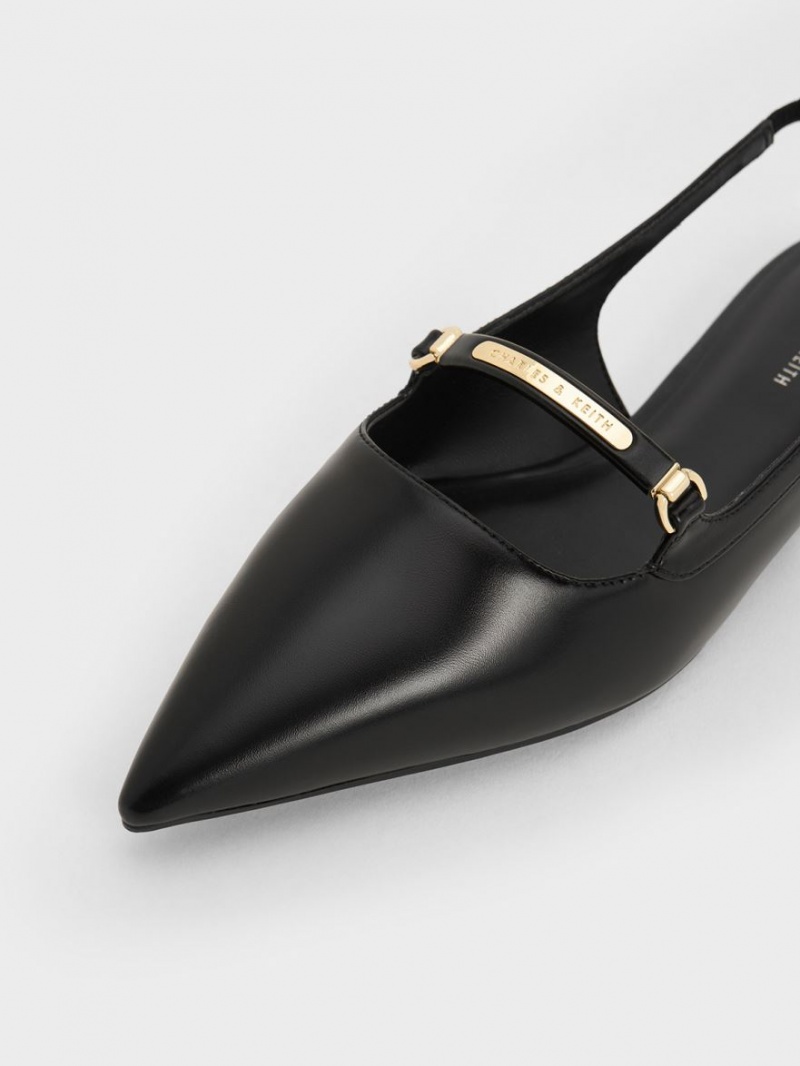 Παπουτσια Μπαλαρινεσ Charles And Keith Metallic Bar Accent Slingback μαυρα | 25490-TOWY