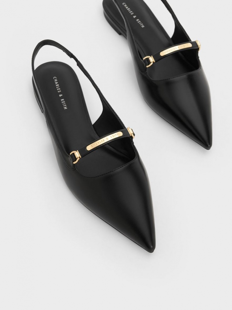 Παπουτσια Μπαλαρινεσ Charles And Keith Metallic Bar Accent Slingback μαυρα | 25490-TOWY