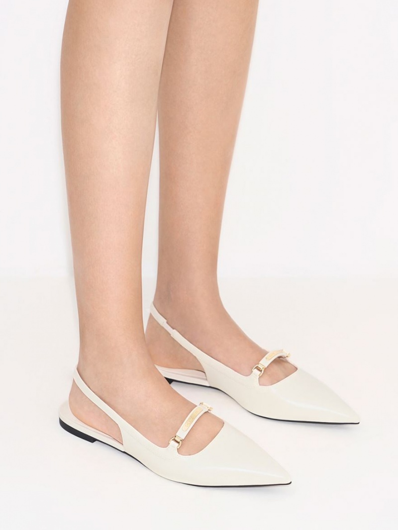 Παπουτσια Μπαλαρινεσ Charles And Keith Metallic Bar Accent Slingback κρέμα | 89213-HSME
