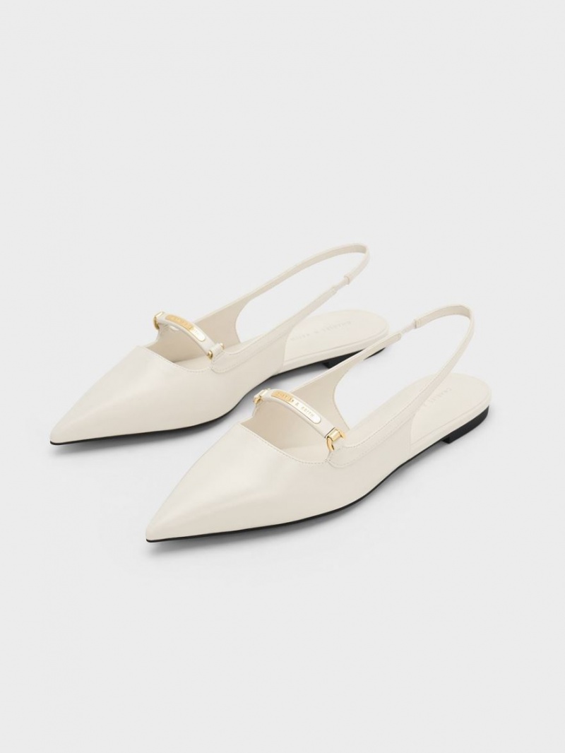 Παπουτσια Μπαλαρινεσ Charles And Keith Metallic Bar Accent Slingback κρέμα | 89213-HSME