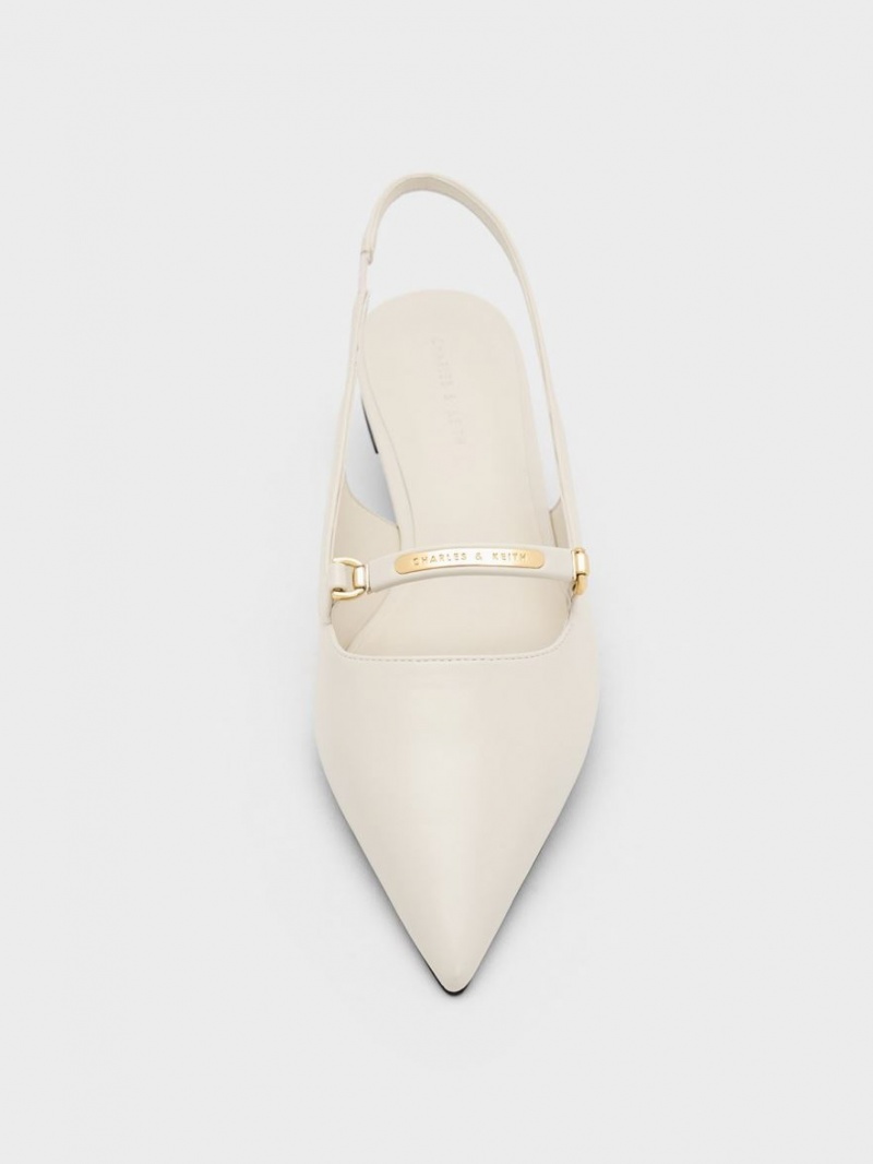 Παπουτσια Μπαλαρινεσ Charles And Keith Metallic Bar Accent Slingback κρέμα | 89213-HSME