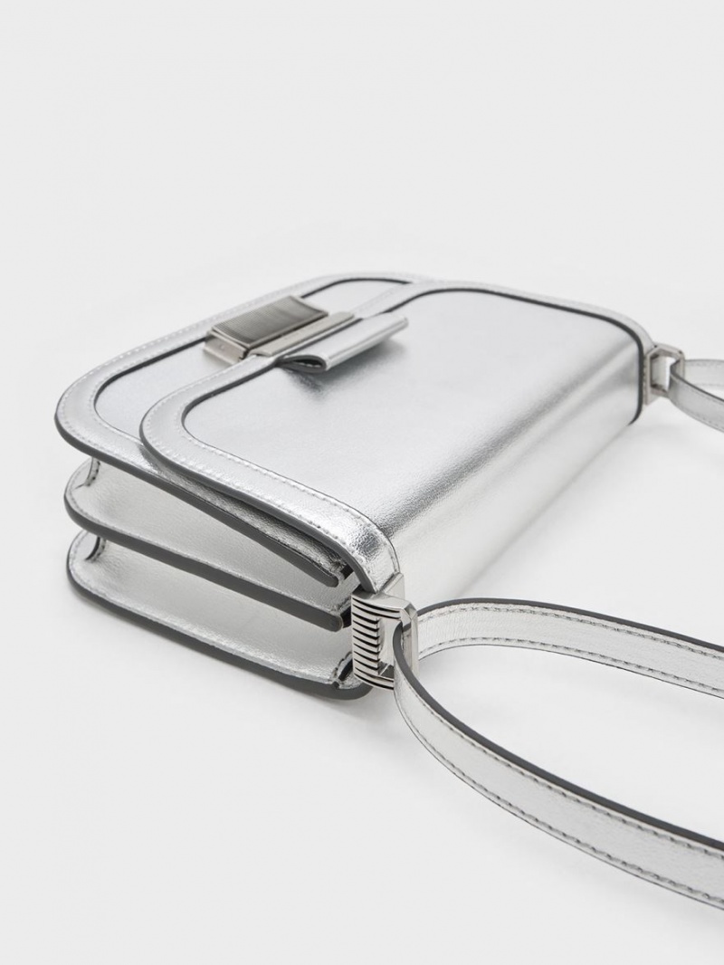 τσάντεσ χιαστί Charles And Keith Metallic Charlot ασημι | 35610-BSYN