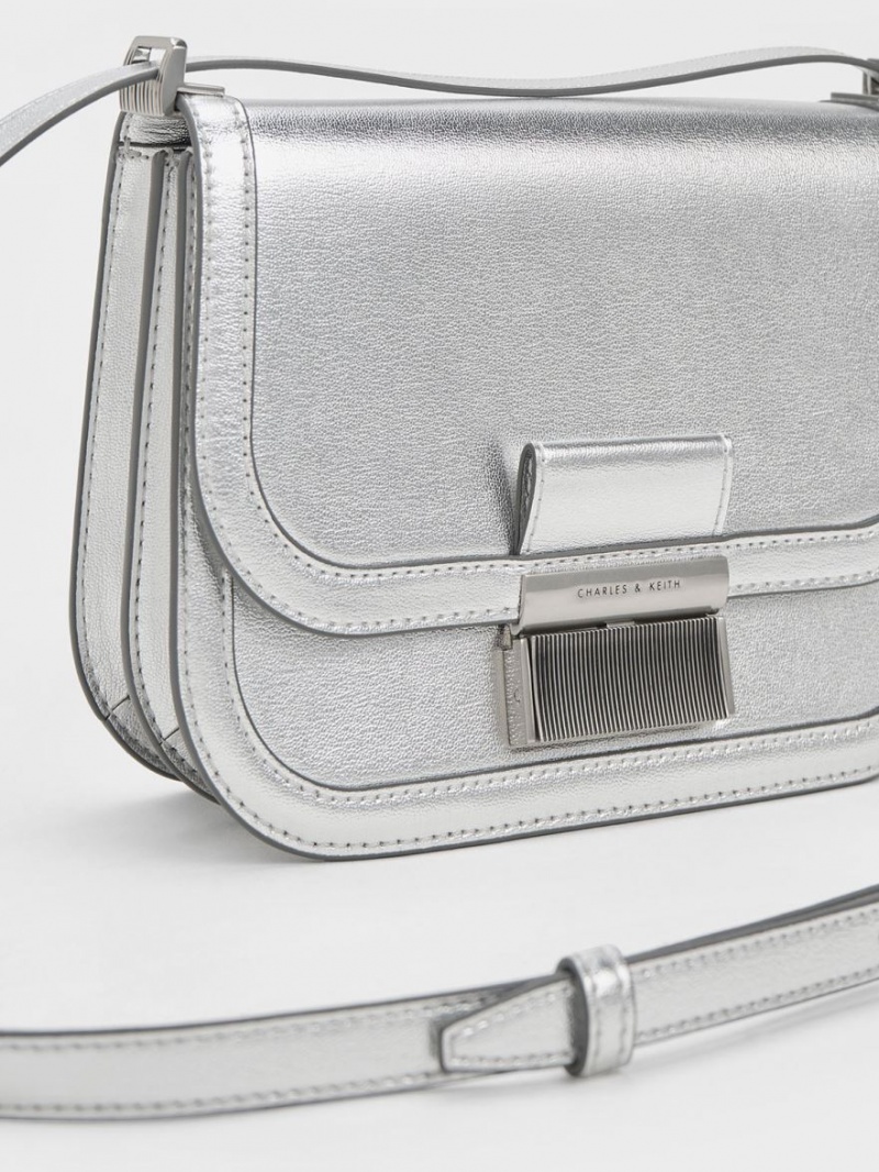 τσάντεσ χιαστί Charles And Keith Metallic Charlot ασημι | 35610-BSYN