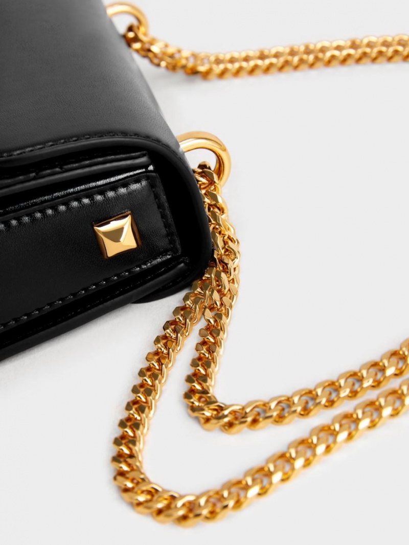 τσάντεσ χιαστί Charles And Keith Metallic Push-Lock Chain μαυρα | 30452-HQTZ