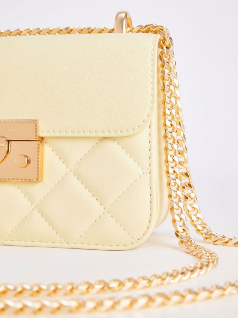 τσάντεσ χιαστί Charles And Keith Metallic Push-Lock Chain κίτρινα | 07498-VIGT