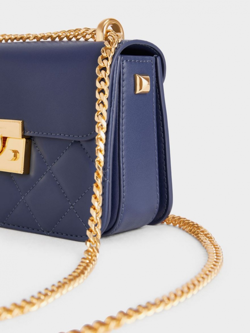 τσάντεσ ώμου Charles And Keith Metallic Push-Lock Chain σκουρο μπλε | 31927-SGTM