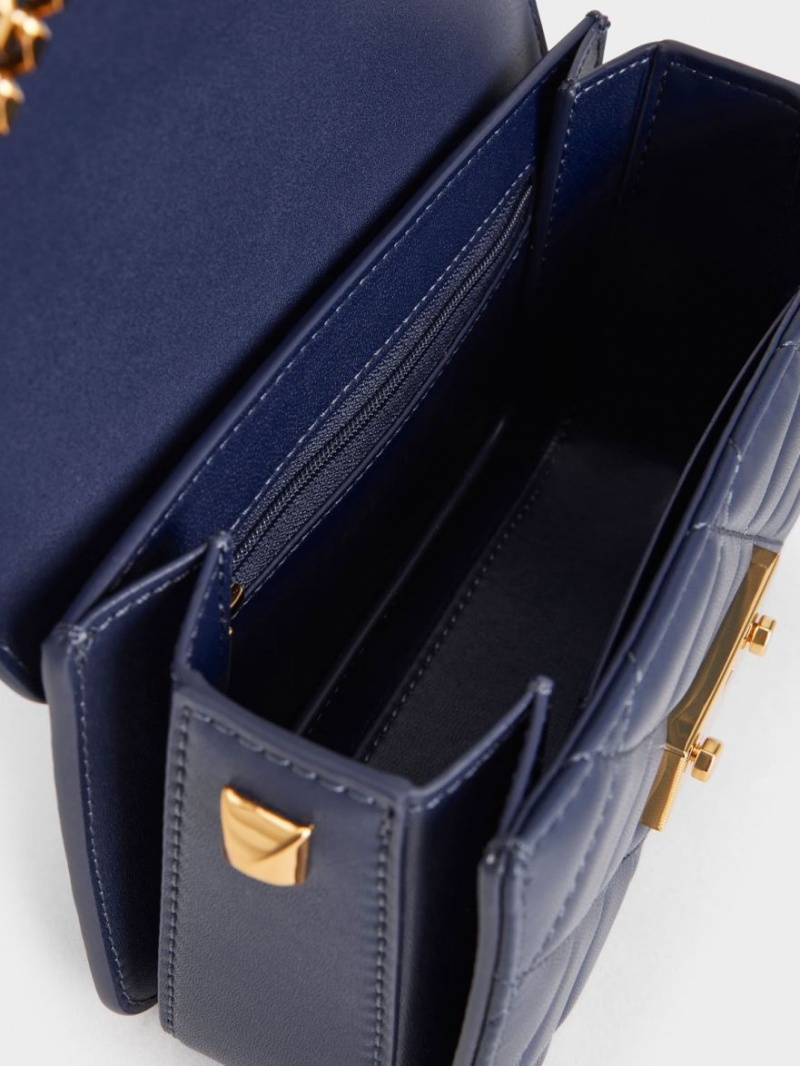 τσάντεσ ώμου Charles And Keith Metallic Push-Lock Chain σκουρο μπλε | 31927-SGTM