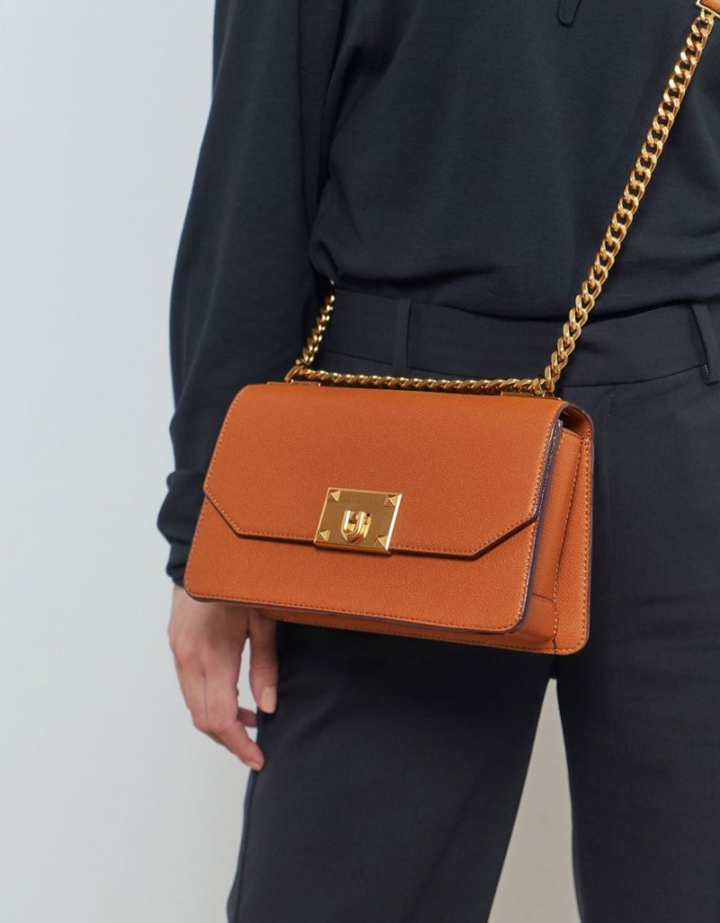 τσάντεσ χιαστί Charles And Keith Metallic Push-Lock πορτοκαλι | 90637-KFLW