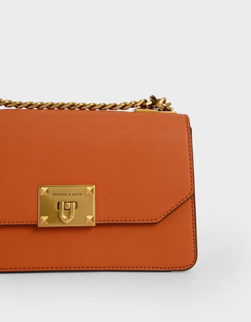 τσάντεσ χιαστί Charles And Keith Metallic Push-Lock πορτοκαλι | 90637-KFLW