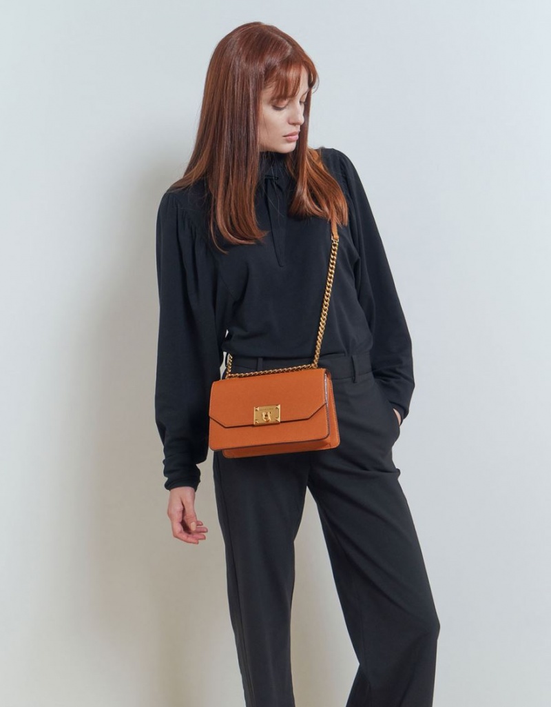 τσάντεσ χιαστί Charles And Keith Metallic Push-Lock πορτοκαλι | 90637-KFLW