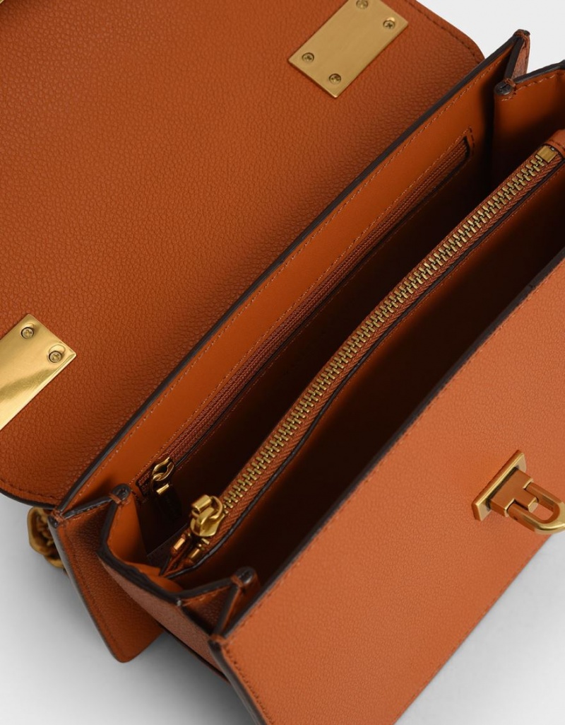 τσάντεσ χιαστί Charles And Keith Metallic Push-Lock πορτοκαλι | 90637-KFLW