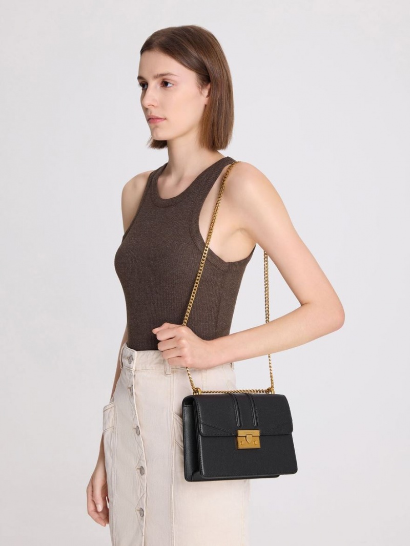 τσάντεσ ώμου Charles And Keith Metallic Push-Lock μαυρα | 64792-RKEO
