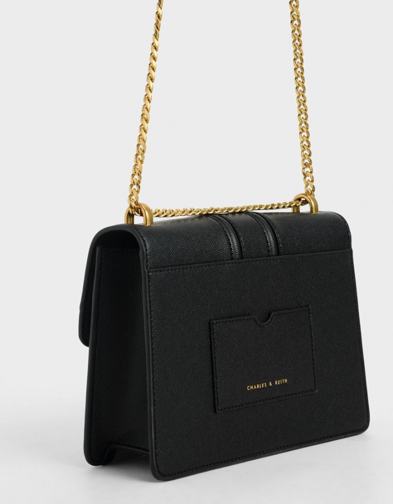 τσάντεσ ώμου Charles And Keith Metallic Push-Lock μαυρα | 64792-RKEO