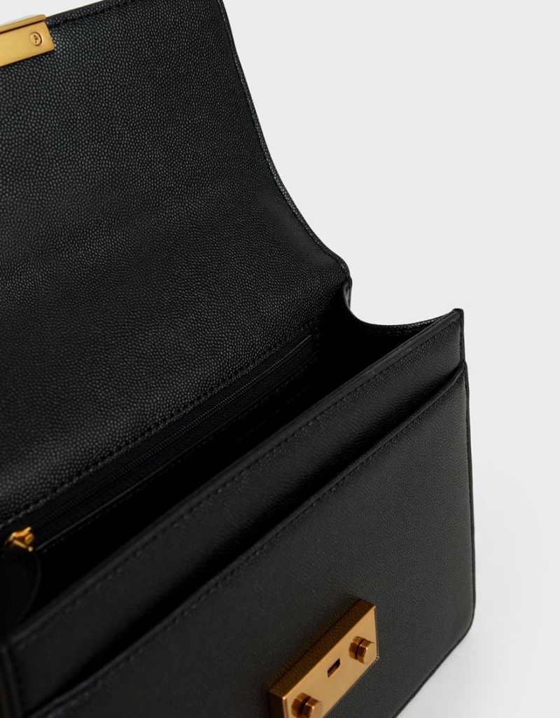 τσάντεσ ώμου Charles And Keith Metallic Push-Lock μαυρα | 64792-RKEO