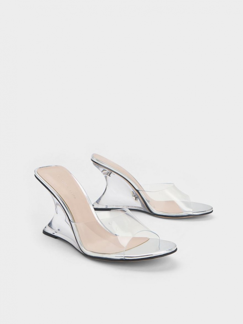 παπουτσια πλατφορμα Charles And Keith Metallic Sculptural Heel ασημι | 68573-FOMT