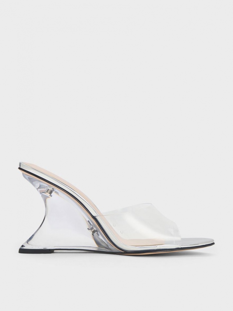 παπουτσια πλατφορμα Charles And Keith Metallic Sculptural Heel ασημι | 68573-FOMT