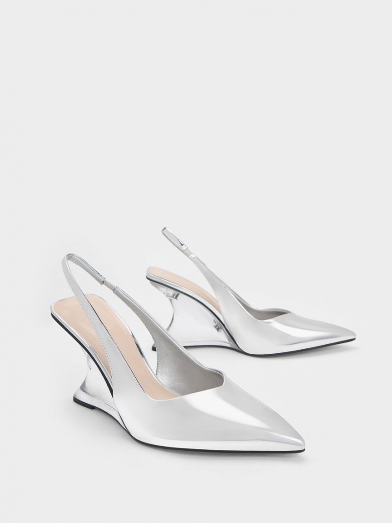 παπουτσια πλατφορμα Charles And Keith Metallic Sculptural Slingback ασημι | 57630-ZEKV