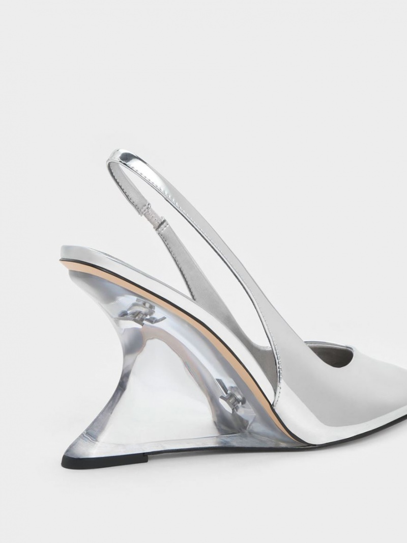 παπουτσια πλατφορμα Charles And Keith Metallic Sculptural Slingback ασημι | 57630-ZEKV