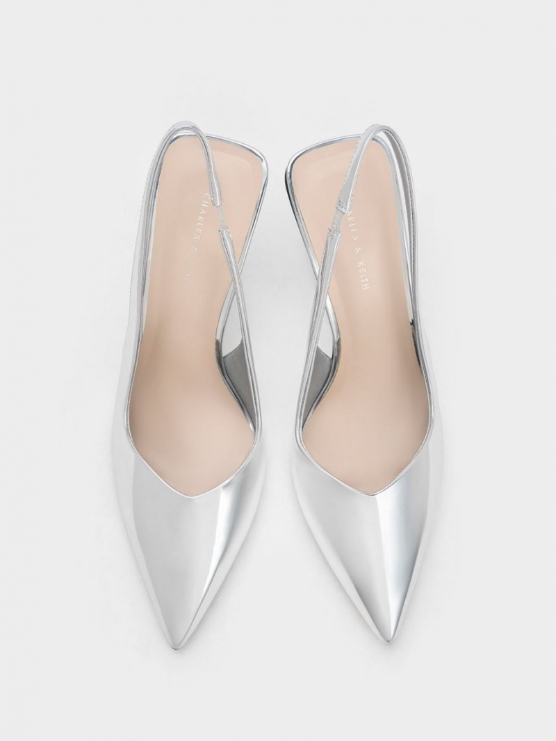 παπουτσια πλατφορμα Charles And Keith Metallic Sculptural Slingback ασημι | 57630-ZEKV