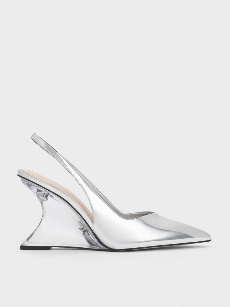 παπουτσια πλατφορμα Charles And Keith Metallic Sculptural Slingback ασημι | 57630-ZEKV