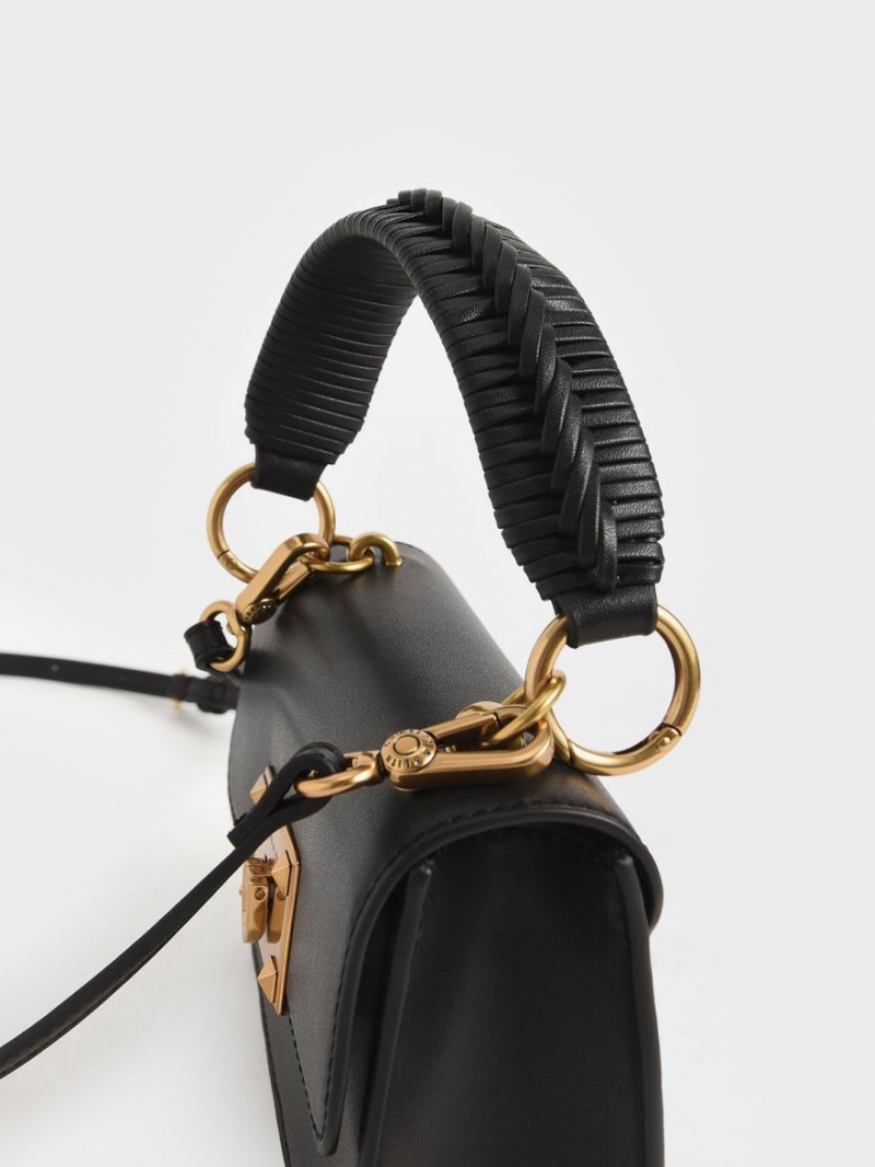 τσάντεσ ώμου Charles And Keith Metallic Turn-Lock μαυρα | 74261-ZJXM