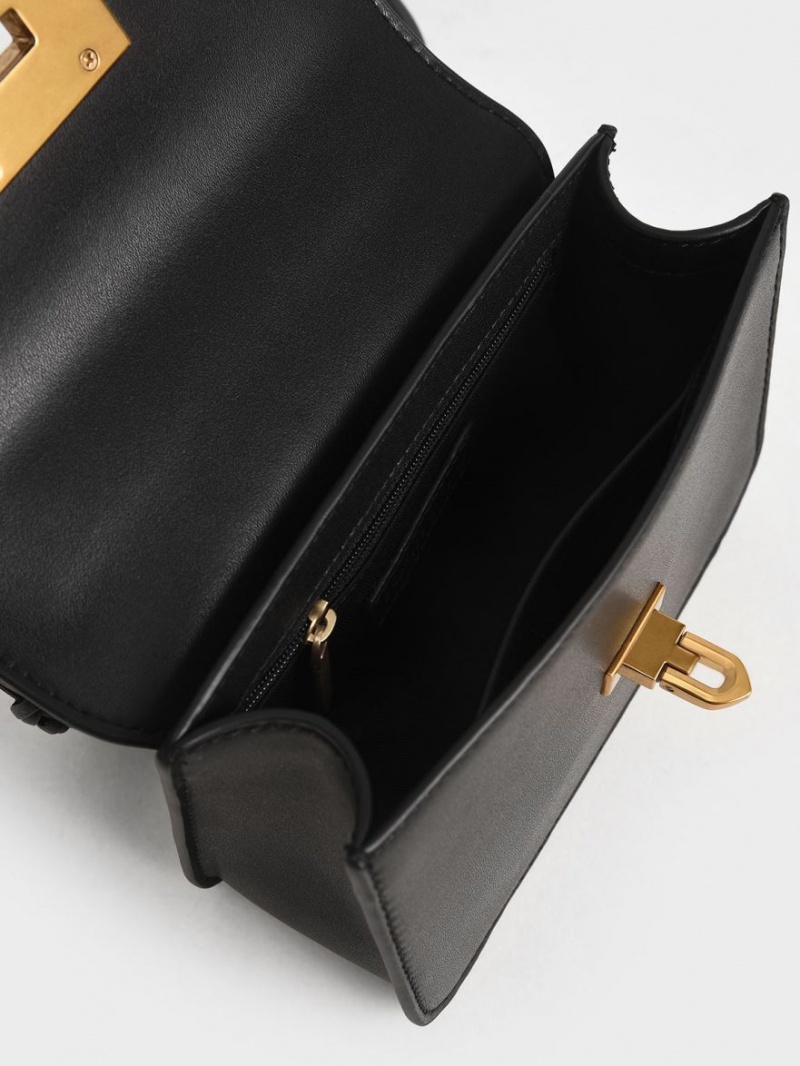 τσάντεσ ώμου Charles And Keith Metallic Turn-Lock μαυρα | 74261-ZJXM