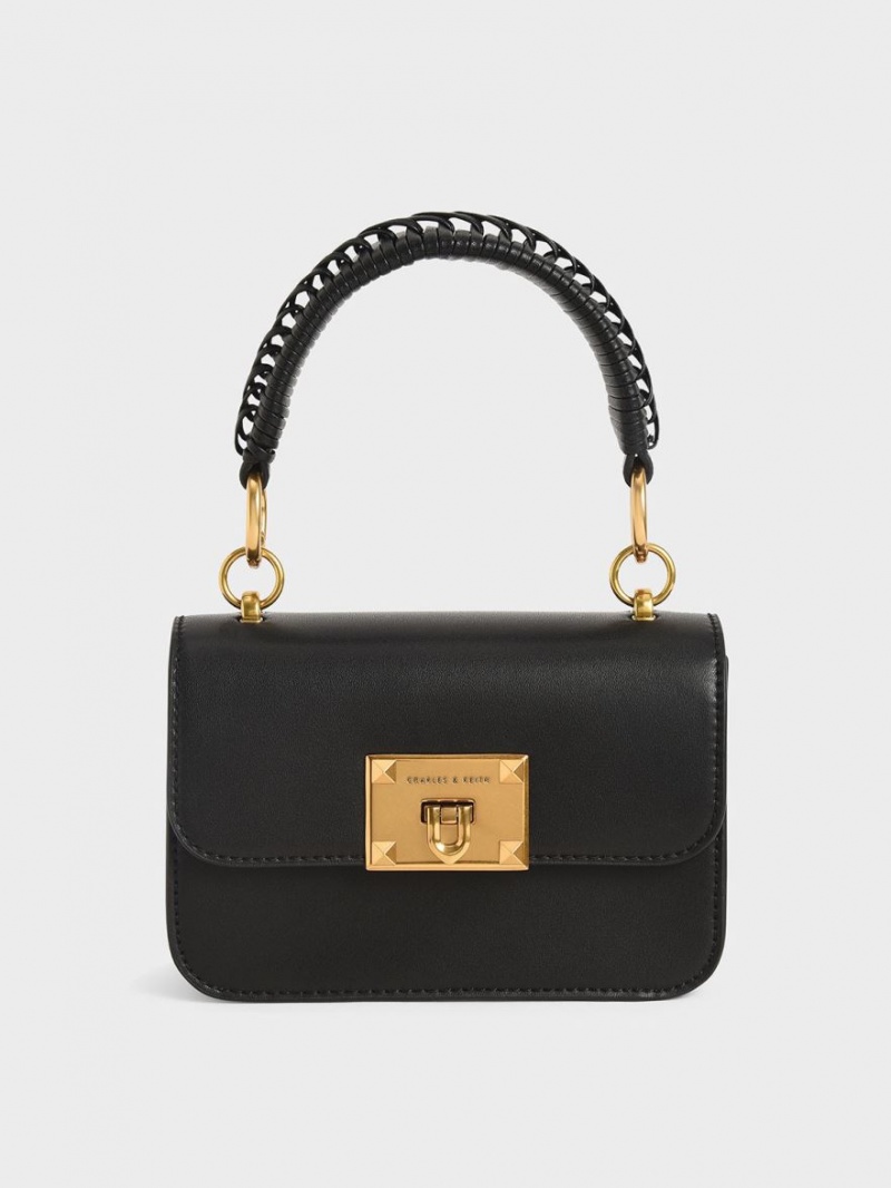 τσάντεσ ώμου Charles And Keith Metallic Turn-Lock μαυρα | 74261-ZJXM