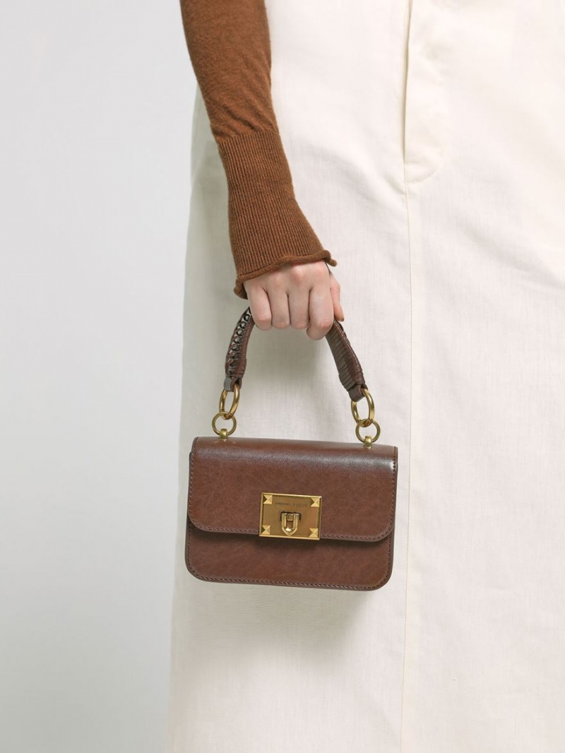 τσάντεσ ώμου Charles And Keith Metallic Turn-Lock σοκολάτα | 17423-AQCB