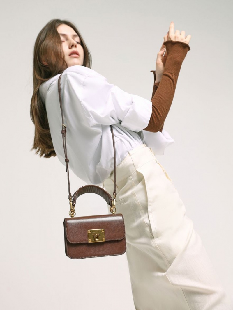 τσάντεσ ώμου Charles And Keith Metallic Turn-Lock σοκολάτα | 17423-AQCB
