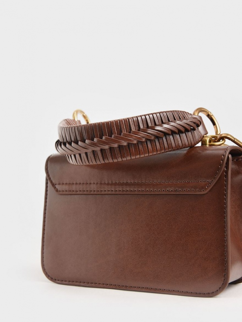τσάντεσ ώμου Charles And Keith Metallic Turn-Lock σοκολάτα | 17423-AQCB