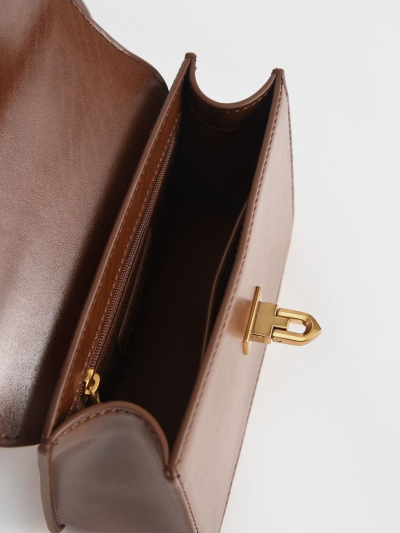 τσάντεσ ώμου Charles And Keith Metallic Turn-Lock σοκολάτα | 17423-AQCB