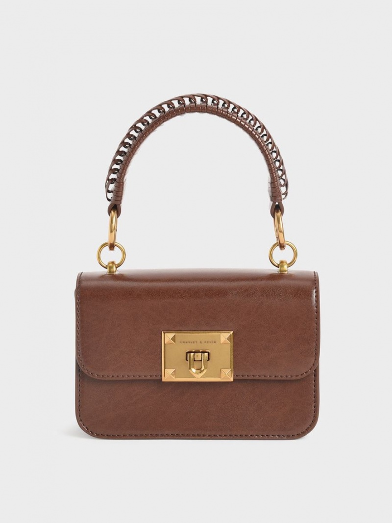 τσάντεσ ώμου Charles And Keith Metallic Turn-Lock σοκολάτα | 17423-AQCB