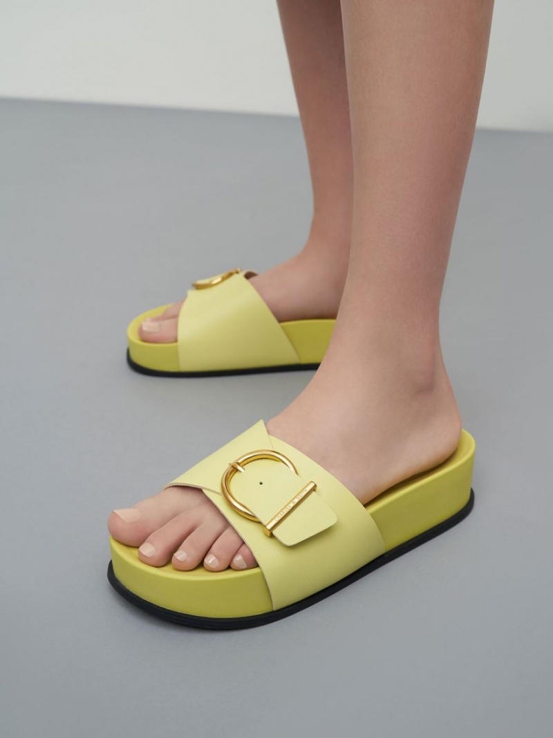 Πεδιλα Πλατφορμεσ Charles And Keith Metallic πόρπης κίτρινα | 45168-TZLN