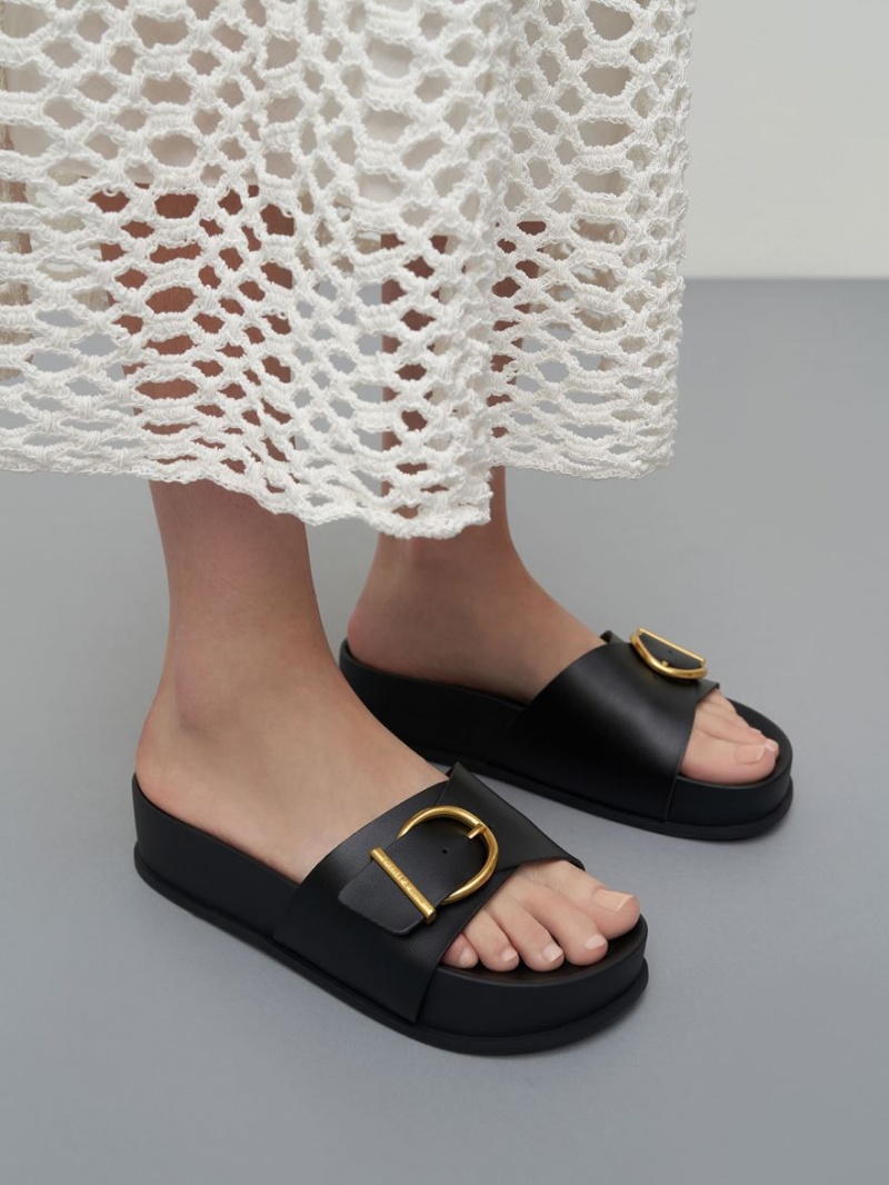 Πεδιλα Πλατφορμεσ Charles And Keith Metallic πόρπης μαυρα | 87639-GDSI