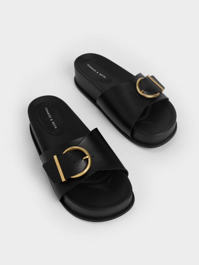 Πεδιλα Πλατφορμεσ Charles And Keith Metallic πόρπης μαυρα | 87639-GDSI