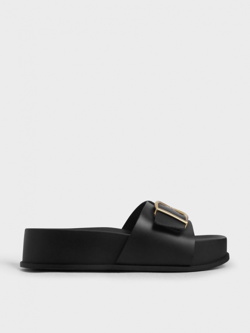 Πεδιλα Πλατφορμεσ Charles And Keith Metallic πόρπης μαυρα | 87639-GDSI
