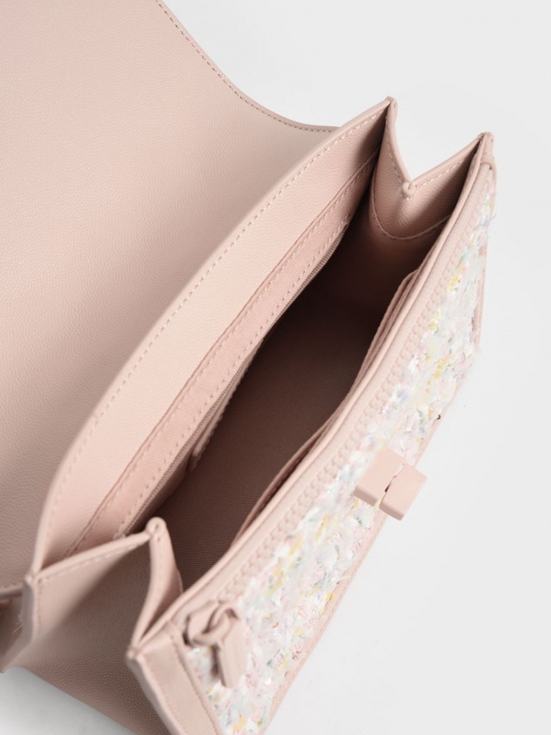 τσάντεσ χιαστί Charles And Keith Micaela Tweed Καπιτονέ Chain ανοιχτο ροζ | 05148-MLTF