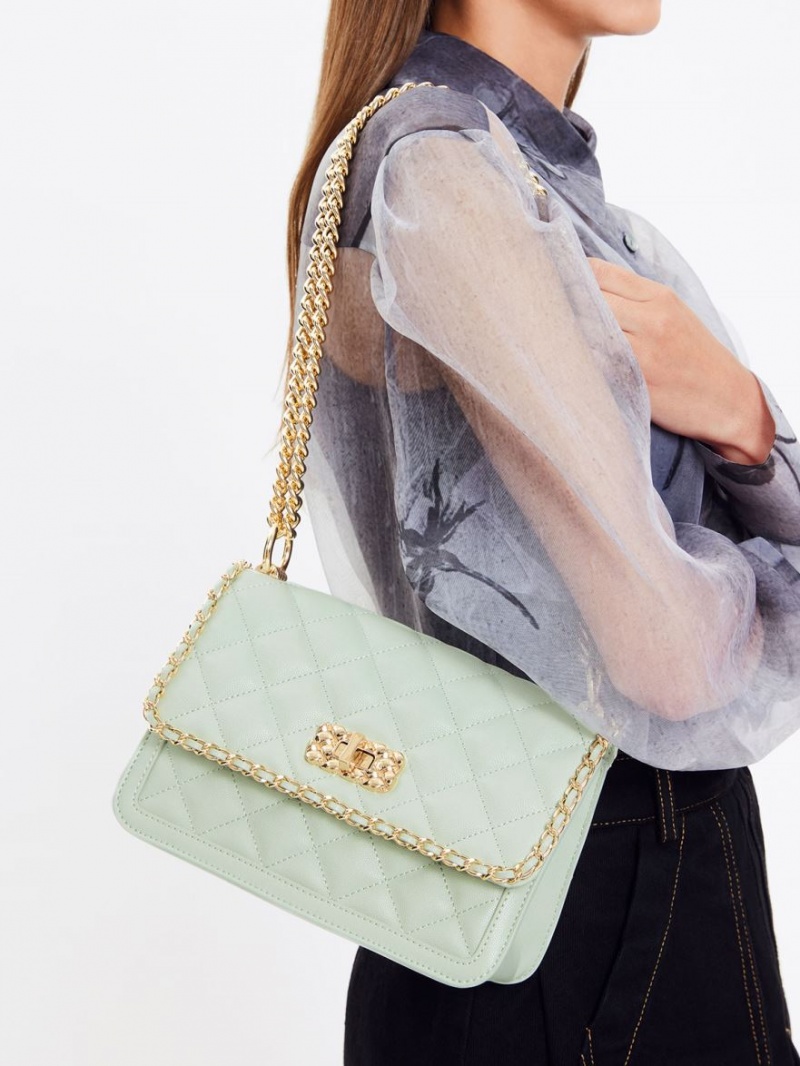 τσάντεσ ώμου Charles And Keith Micaela Καπιτονέ Braided Chain πρασινο | 84903-YLIV