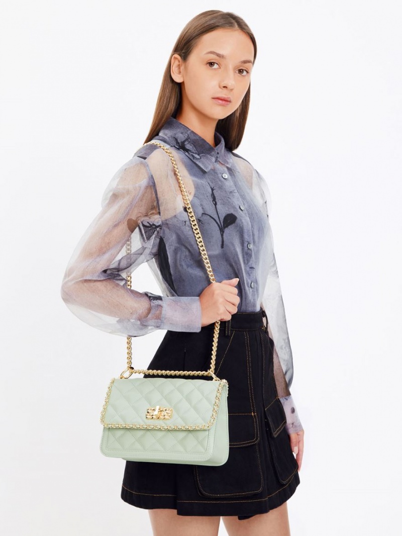 τσάντεσ ώμου Charles And Keith Micaela Καπιτονέ Braided Chain πρασινο | 84903-YLIV