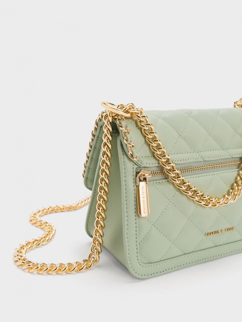 τσάντεσ ώμου Charles And Keith Micaela Καπιτονέ Braided Chain πρασινο | 84903-YLIV