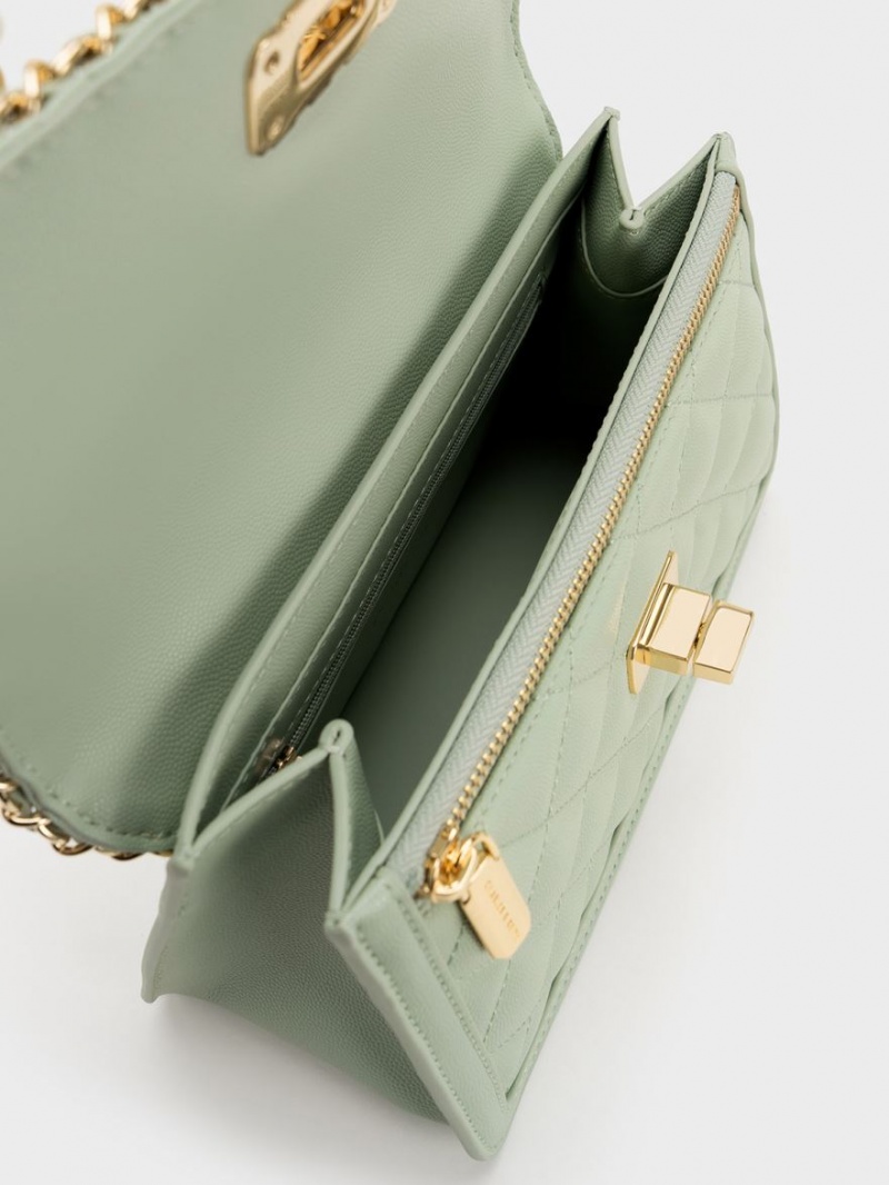 τσάντεσ ώμου Charles And Keith Micaela Καπιτονέ Braided Chain πρασινο | 84903-YLIV