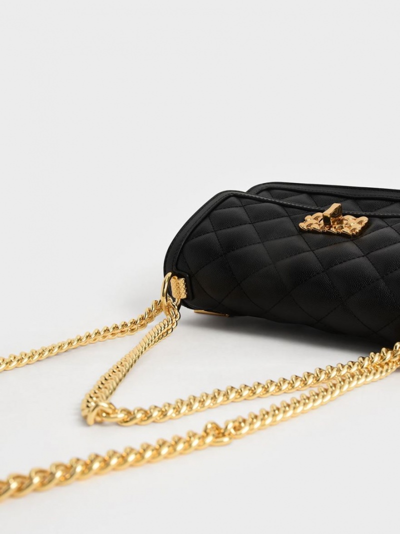τσάντεσ ώμου Charles And Keith Micaela Καπιτονέ Chain μαυρα | 40193-JIUQ