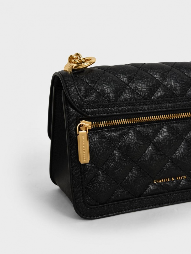 τσάντεσ ώμου Charles And Keith Micaela Καπιτονέ Chain μαυρα | 40193-JIUQ