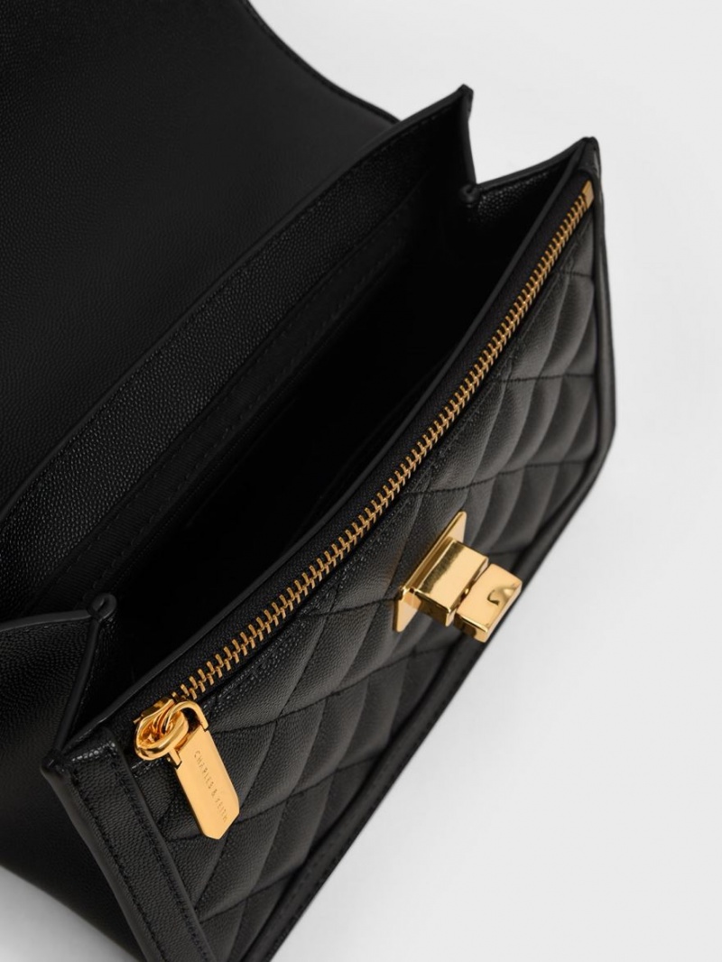 τσάντεσ ώμου Charles And Keith Micaela Καπιτονέ Chain μαυρα | 40193-JIUQ